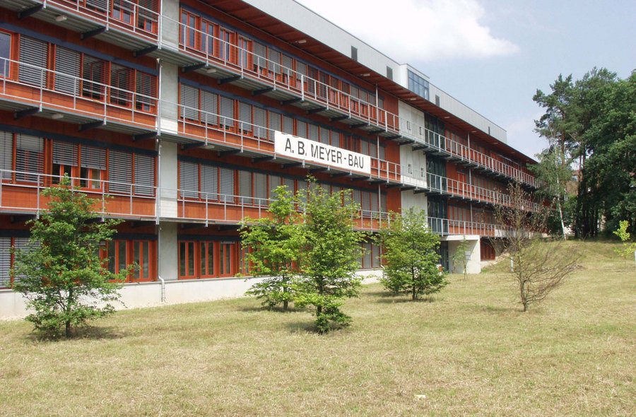 Institut A.-B.-Meyer Bau Das Foto zeigt eine Außenansicht der Instituts A.-B.-Meyer Bau der Senckenberg Naturhistorischen Sammlungen Dresden, eines mehrstöckigen modernen Gebäudeblocks.