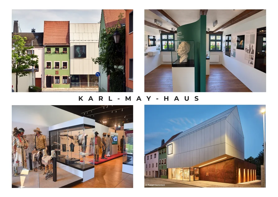 Das Karl-May-Haus Außen- und Innenansichten des Geburtshauses Karl Mays in Hohenstein-Ernstthal, das heute ein Museum mit modernem Anbau ist