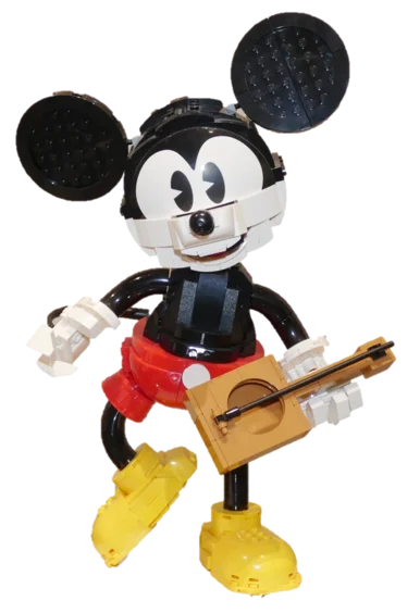 LEGO-Micky Maus Aus Klemmbausteinen zusammengesetzte Figur einer Gitarre spielenden Micky Maus