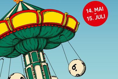 Ausschnitt aus dem Plakat zur Ausstellung „Jahrmarkt der Freude“ Das Plakat zur Ausstellung „Jahrmarkt der Freude“ zeigt ein Karussell; hier zu sehen ist ein Ausschnitt des Plakats.