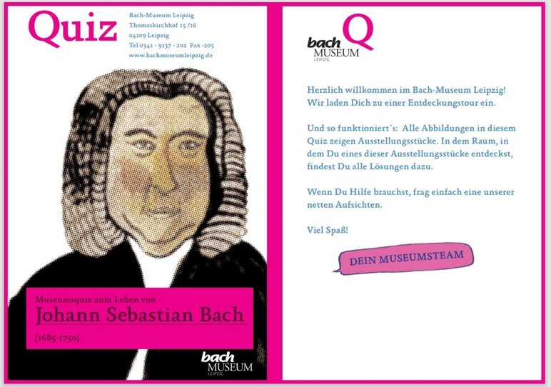 Das Foto zeigt Cover und Einführungstext des Museumsquizzes zum Leben des Komponisten Johann Sebastian Bach.