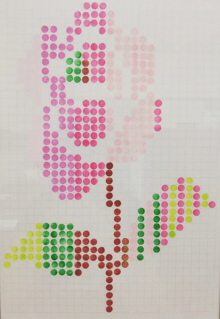 Muster einer aus einzelnen Punkten gedruckten Blume