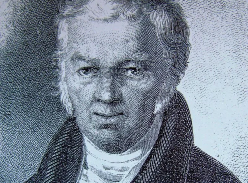 Historische Druckgrafik eines älteren Mannes mit hochgeschlagenem Mantelkragen und weißer Krawatte