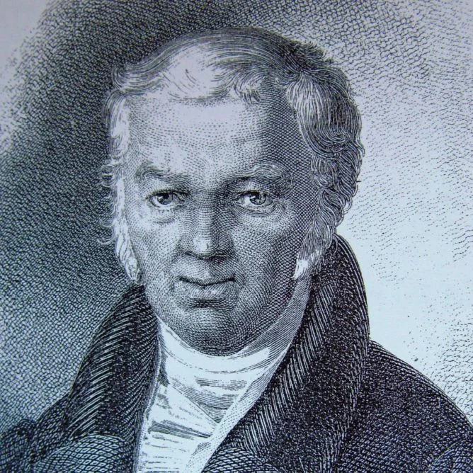 Franz Joseph Gerstner (1756–1832) Historische Druckgrafik eines älteren Mannes mit hochgeschlagenem Mantelkragen und weißer Krawatte