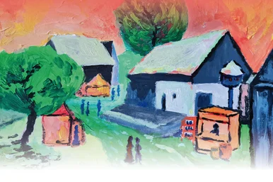 Kunsthandwerkermarkt im Vogtländischen Freilichtmuseum Landwüst Motiv des Veranstaltungsplakats ist eine Zeichnung des Museumshofes mit Marktständen.