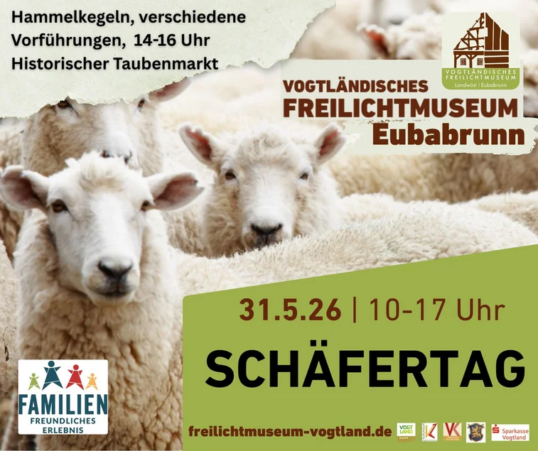 Plakatmotiv sind drei Schafe, die in Richtung des Betrachters schauen.