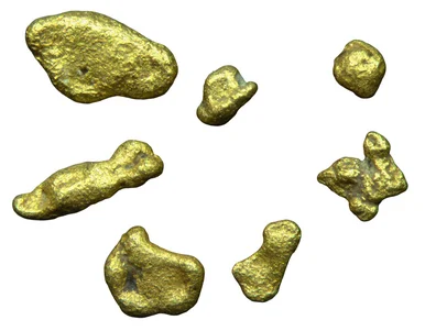 Zauckengraben bei Altendorf Sieben Goldnuggets unterschiedlicher Größe und Form