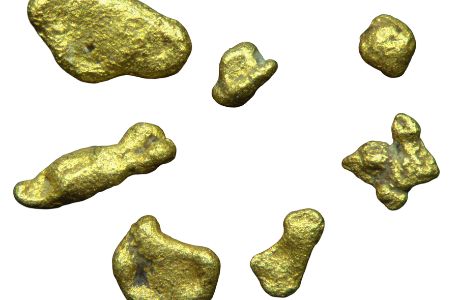 Zauckengraben bei Altendorf Sieben Goldnuggets unterschiedlicher Größe und Form