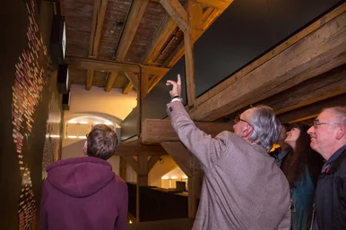 Erwachsenenführung in der terra mineralia Erwachsene schauen sich die Mineralienausstellung an.