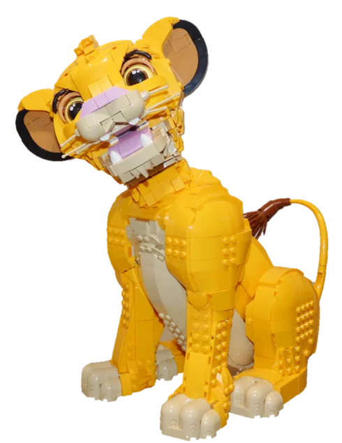 Eine aus LEGO-Klemmbausteinen zusammengesetzte Figur eines sitzenden Löwen