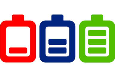 Drei Symbole von Batterien mit unterschiedlichen Ladeständen