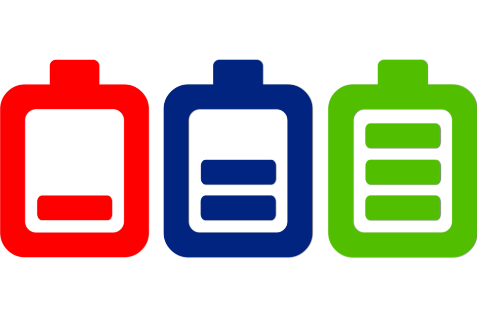 Drei Symbole von Batterien mit unterschiedlichen Ladeständen
