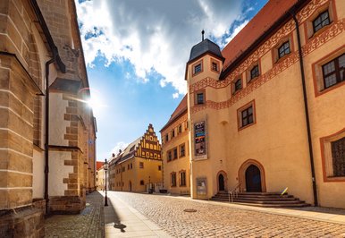 Stadt- und Bergbaumuseum Freiberg Zu sehen ist der historische Straßenzug, in dem das Stadt- und Bergbaumuseum Freiberg sich befindet.