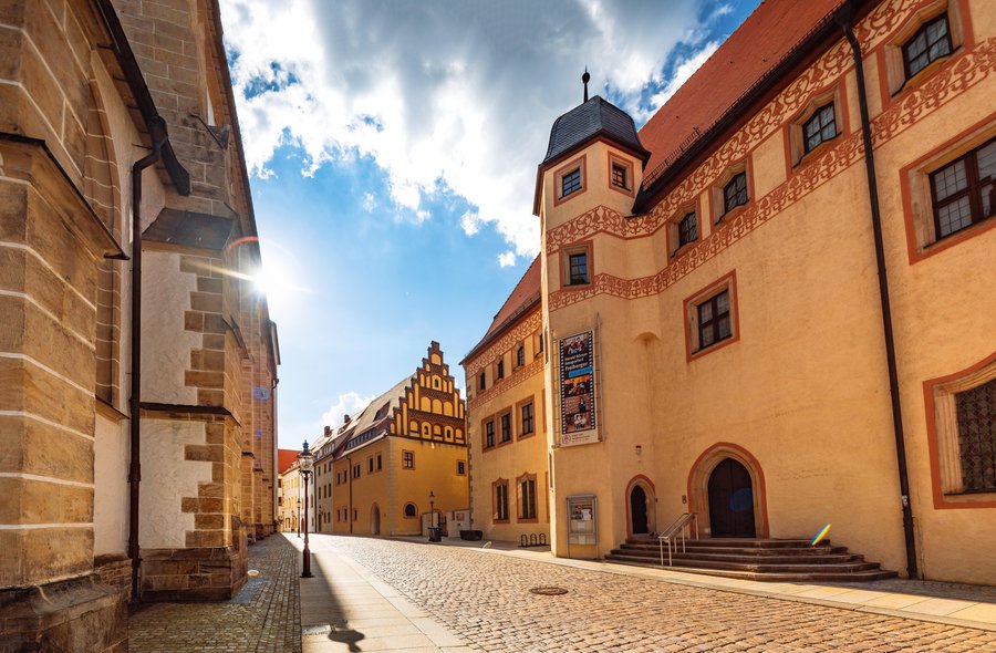 Stadt- und Bergbaumuseum Freiberg Zu sehen ist der historische Straßenzug, in dem das Stadt- und Bergbaumuseum Freiberg sich befindet.