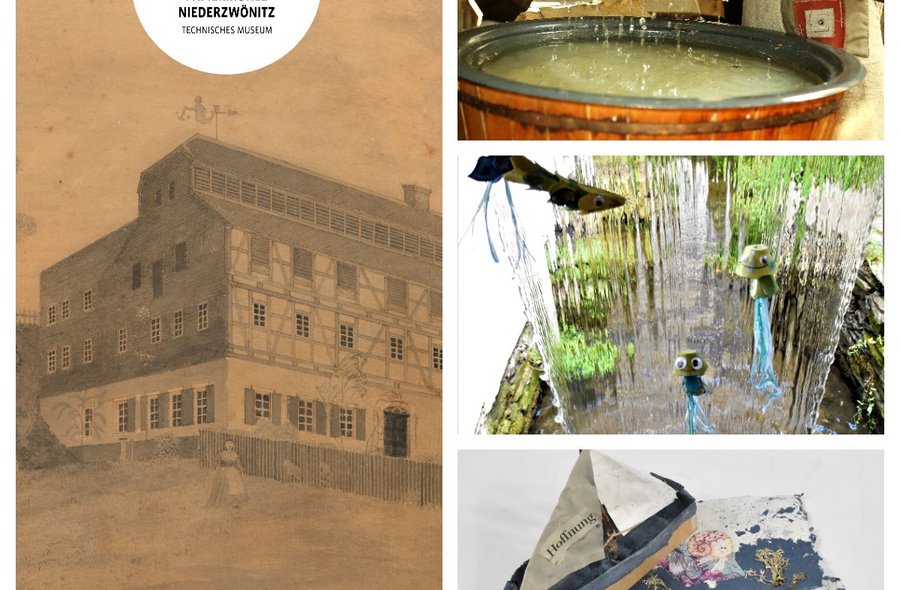 Das Foto zeigt eine Collage zum Tag des Handwerks 2022 in der Papiermühle Niederzwönitz.