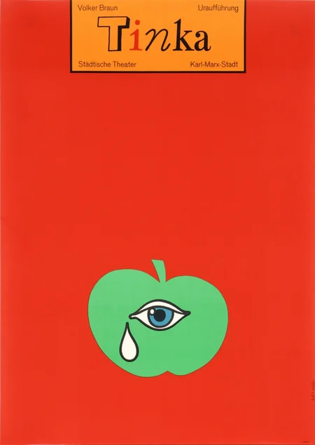 Rolf Müller, „Plakat Volker Braun, Tinka, Uraufführung, Städtische Theater Karl-Marx-Stadt“, 1976, 81 x 57 cm, Offset, Sammlung Neue Sächsische Galerie, Inv.Nr. E-01510