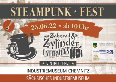 Plakat zum 2. Chemnitzer Steampunk-Fest Das Plakat zum 2. Chemnitzer Steampunk-Fest zeigt unter anderem einen Zylinder mit einem Zahnrad.