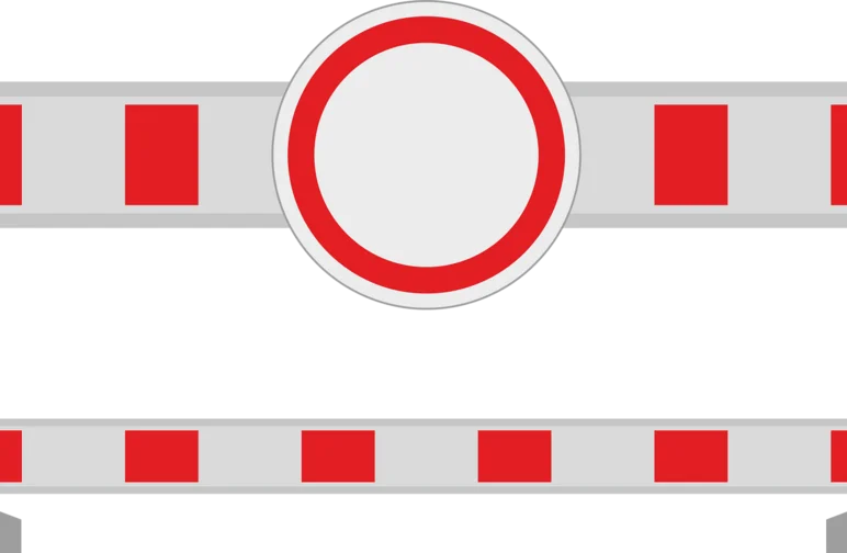 Farbige Grafik einer rot-weiß-gestreiften Absperrung mit einem runden weißen Verkehrsschild mit rotem Rand, das "Keine Durchfahrt" symbolisiert
