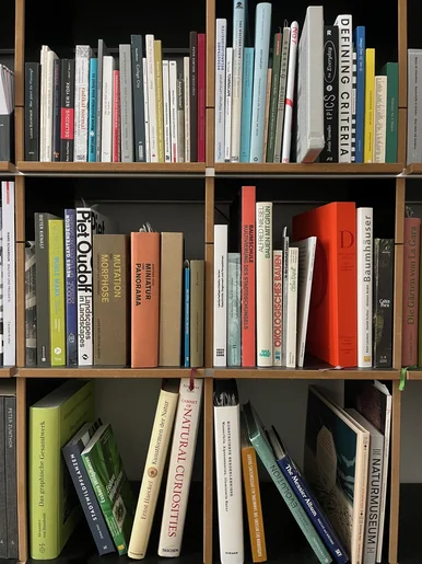 In mehreren Regalfächern steht eine Vielzahl von Büchern.