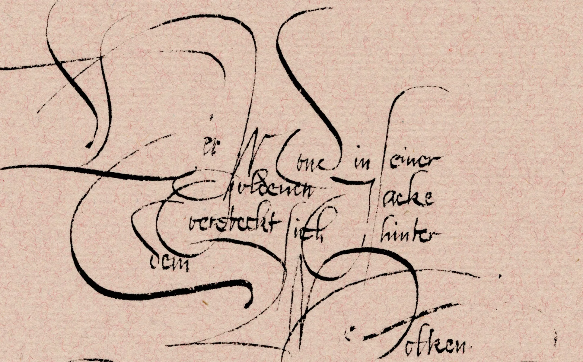 Heinz Schumann, Zu einem Text von Erich Kästner, 1979, Tusche auf Ingrespapier, 24 x 15,5 cm (Ausschnitt), Leihgabe Nachlass Heinz Schumann In geschwungenen, schwarzen Tusche-Linien kalligrafisch ausgeführter kurzer Text