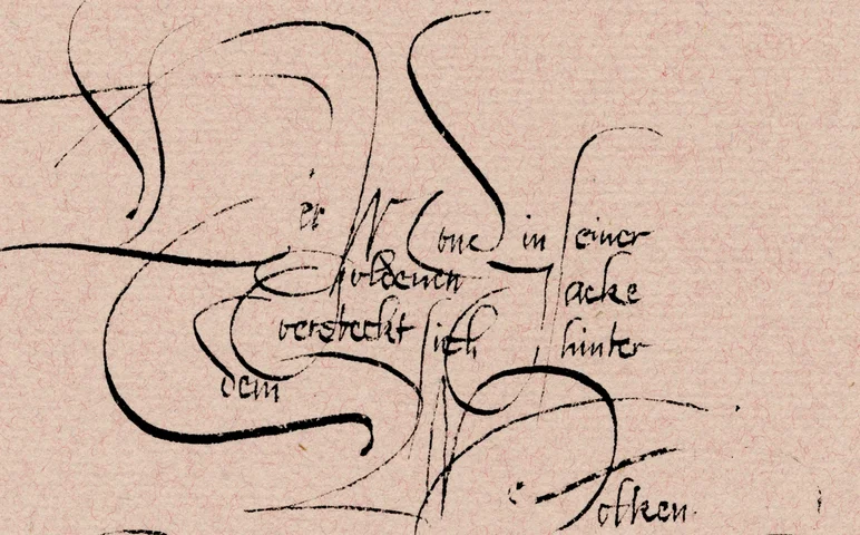 In geschwungenen, schwarzen Tusche-Linien kalligrafisch ausgeführter kurzer Text