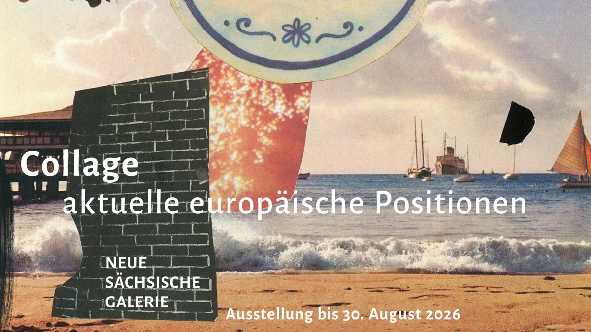 Ausstellungsbanner Motiv des Banners zur Ausstellung "Collage Aktuelle europäische Positionen" in der Neuen Sächsischen Galerie ist eine Collage