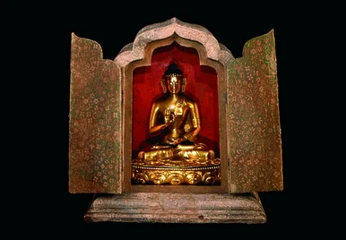 Altar-Schrein, Darstellung eines Buddha im Lotussitz, Kalmyken