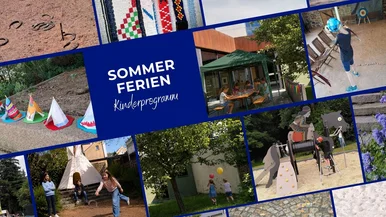 Ferienprogramm im Karl-May-Haus Sommerferien-Programmplakat zeigt spielende Kinder im Karl-May-Haus, im Lapidarium und auf dem Karl-May-Spielplatz.