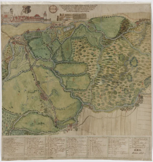 Karte Nonnenmüllers Kärtzer Historischer Stadt- und Gewässerplan von Leipzig, der größtenteils von einer Auen- und Flusslandschaft eingenommen wird