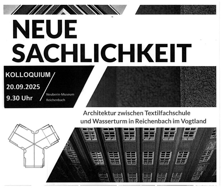 Das Plakat zeigt Detailaufnahmen von Reichenbacher Gebäuden, die  in den 1920er und frühen 1930er Jahren von den Architekten Wolfgang Rudorf, Rudolf Ladewig und Bruno Grimmek gebaut wurden.