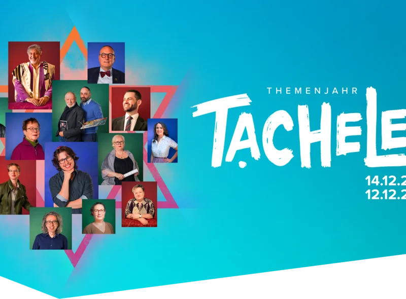 Werbemotiv des Themenjahres, in dem Porträtfotos verschiedener Menschen innerhalb eines Davidsterns angeordnet sind